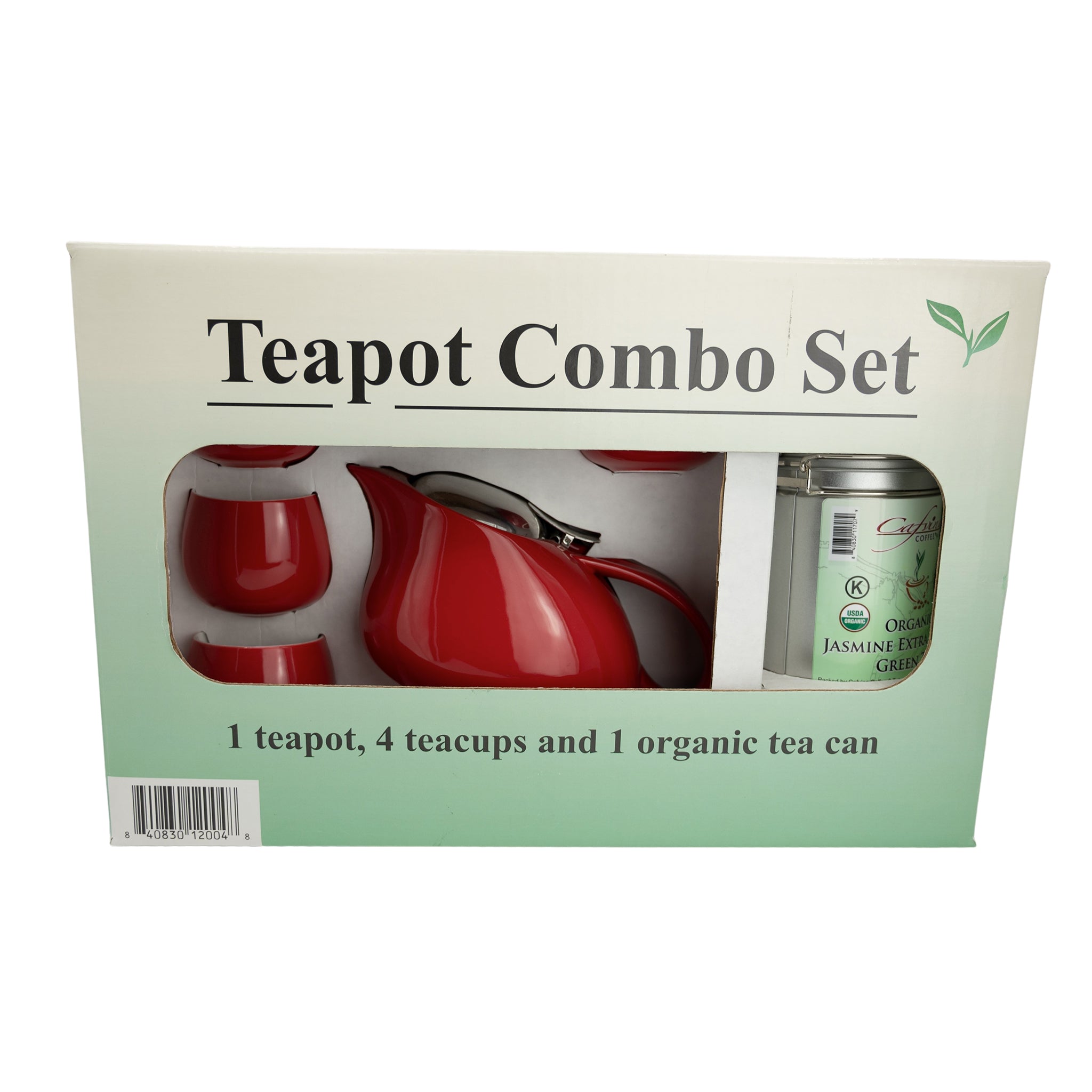 Tea Pot Set (Red) with Organic Japanese Matcha Genmaicha Tea Bundle