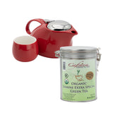 Tea Pot Set (Red) with Organic Jasmine Extra Special Green Tea