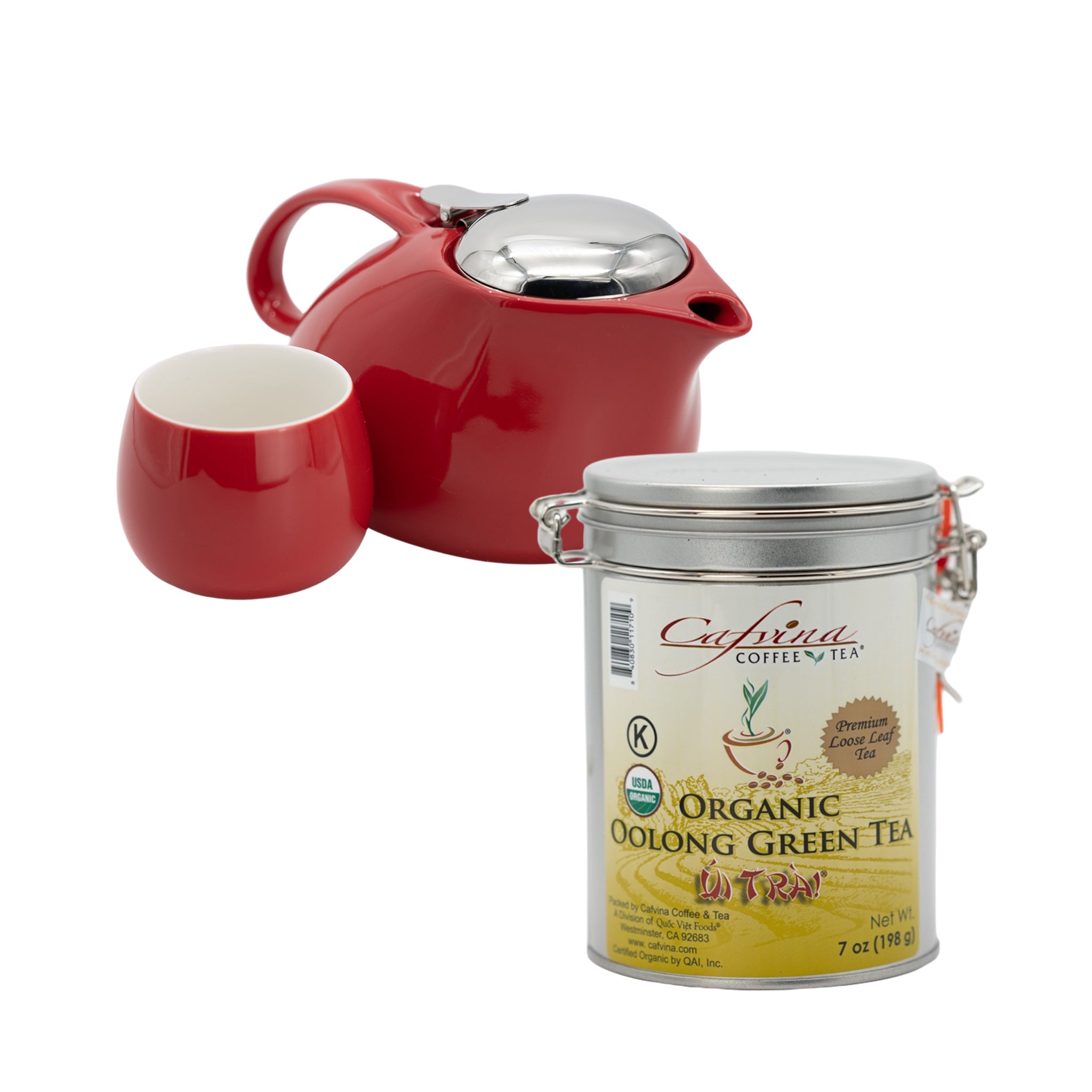 Tea Pot Set (Red) with Organic Oolong Green Tea