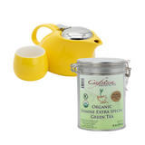 Tea Pot Set (Yellow) with Organic Jasmine Extra Special Green Tea